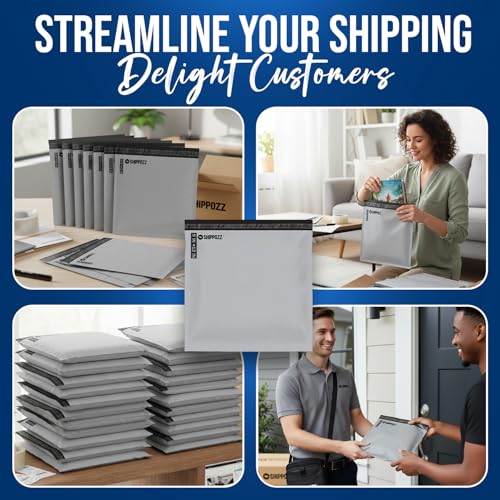 Shippozz 9x12 Waterproof Poly Mailers 200 Pack - Self Seal Shipping Bags for Clothes & Books