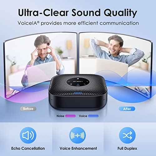 EMEET Conference Speakerphone M0 Plus, 4 AI Mics 360¡Æ Voice Pickup, Noise Reduction, USB C Speaker, Bluetooth Conference Speaker for 8 People w/Daisy Chain for 16 Compatible with Leading Software