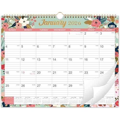 2026 Calendar - 2026 Wall Calendar, Jan 2026 - Dec 2026, 2026 Wall Calendar 12 Month, 15" x 11.5", Twin-Wire Binding, Julian Dates, Large Block, Notes, To-do List, Thick Paper, Perfect for Organizing - Floral