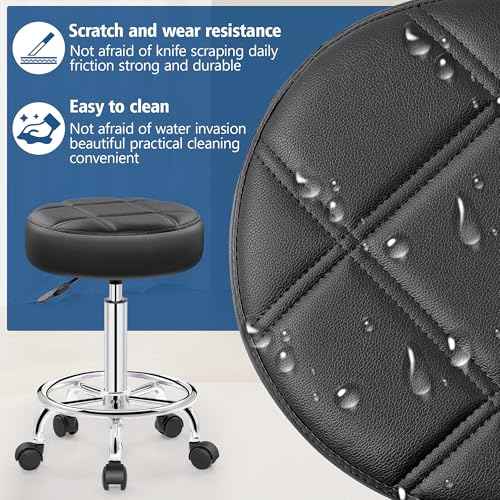 Rolling Stool with Wheels, PU Leather Small Office Chair with Foot Rest,Versatile Adjustable Swivel Stool for Tattoo Massage Salon Spa Teach Medical Facial Office Home Work Kitchen