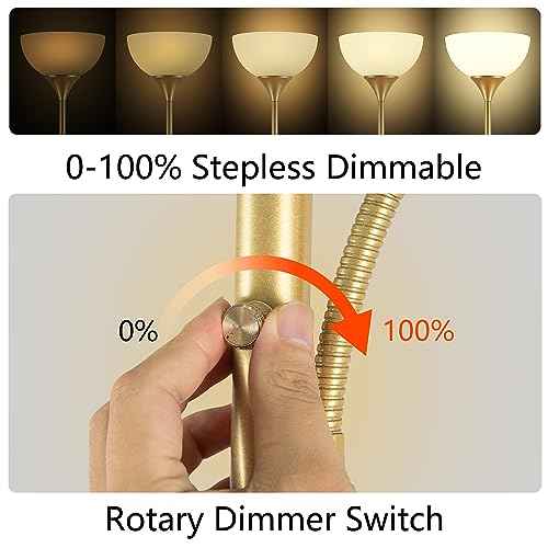 Floor Lamp, Standing lamp, Stepless Dimming Brightness, Included 9W and 5W LED Bulbs, Lamp for Living Room, Bedroom, Office, Reading