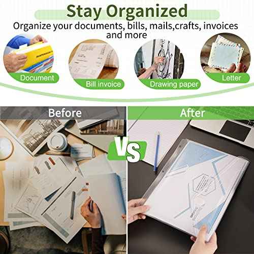 Sooez 30 Pack Binder Folders with Space-Saving Closure, Super Heavyweight Binder Pockets for 3 Ring Binder, High Capacity Clear Binder Pouch, Side Loading, 3 Ring Folders with Pockets, Letter Size
