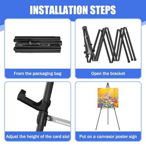 Easel Stand for Sign,63" Portable Metal Easel Stand for Wedding Sign,Adjustable Folding Art Easel for Display with Portable Bag(Black,2 Pack)