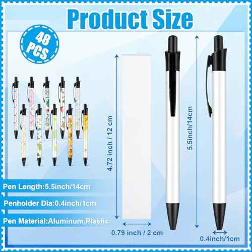 48 PCS Sublimation Pens Blank Bulk Heat Transfer Pen Back to School Aluminum Customized Pen with Heat Shrink Wrap,Sublimation Ballpoint Pen Personalized Clip Pen for DIY School Office Supplies