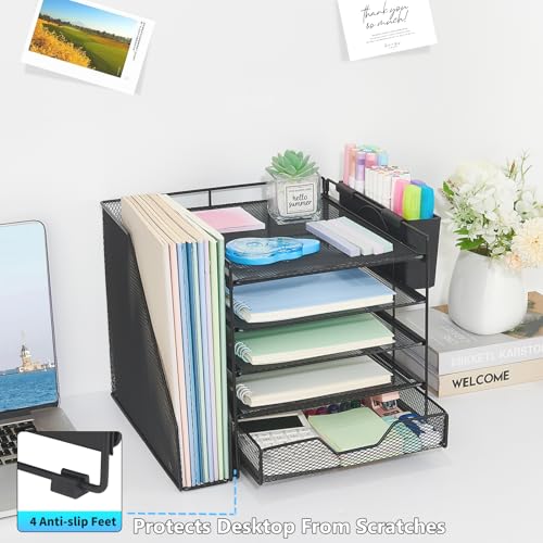 Gugsey Black 5-Tier Desk File Organizer with Drawer & Pen Holder