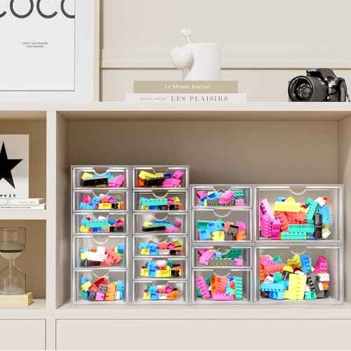 Makeup Acrylic Organizer with 17 Drawers(4 Sets), Desk Organizers and Accessories, Clear Makeup Organizer, Dustproof Storage Drawers for Office Art Craft Supplies