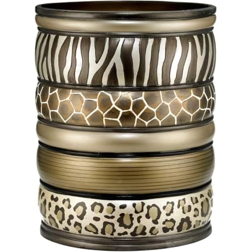 Decorative Trash Can for Bathroom, Office & Bedroom - 2.1 Gallons Stylish & Small Trash Can for Dorms, Desktop & Restroom - Chic Waste Basket for Compact Spaces, Safari Stripes