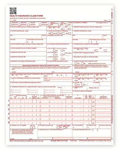 CMS-1500 HCFA 02/12 Health Insurance Claim Forms, 500 Sheets - Compuchecks