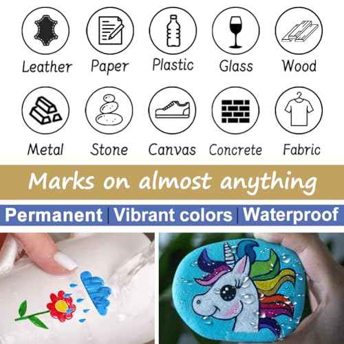 Overseas White Paint Pens Permanent Markers 24 Pcs, Oil Based Paint Markers Set, Quick Drying, Waterproof, Medium Tip Marker Pens for Metal, Rock, Wood, Plastic, Canvas, Glass, Stone, Rubber, Paper