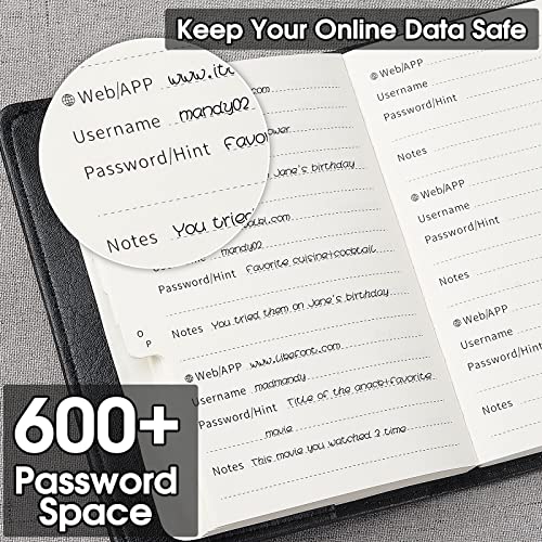 WEMATE Password Book with Lock - Black, 4.33 x 6.18in, 600+ Entries