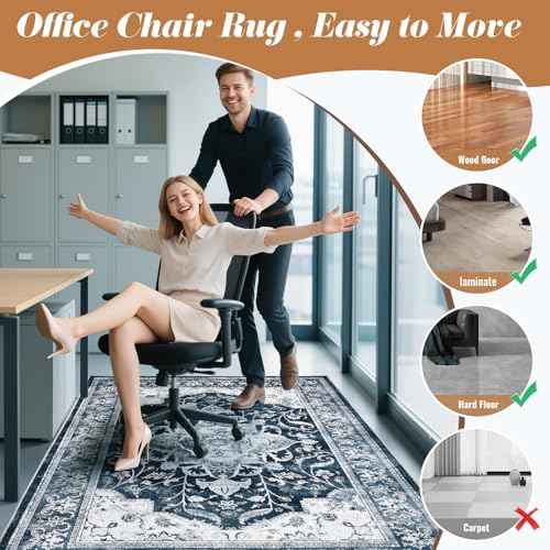 Office Chair Mat for Hardwood Tile Floor, 48"x60"Anti-Slip Under Desk Carpet Protector for Rolling Computer Chair Mat, Machine Washable Office Area Carpet (Fauxwool,Blue)