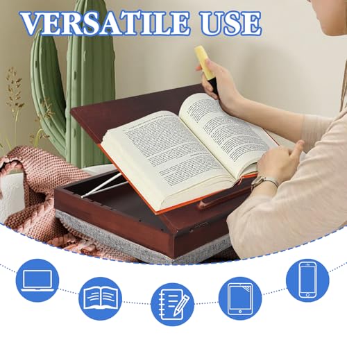 Wood Easel Lap Desk with Storage Schoolhouse Lap Desk with with Detachable Cushion Lap Tray with Cushion Laptop Table for Sofa Serving Tray Adjustable Laptop Stand for Bed for Home Office Schoolhouse