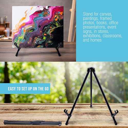 U.S. Art Supply 13.5" Black Metal Tabletop Easel Stand (6 Pack) - Foldable Tripod Table Top Easel Stand for Sign, Art, Poster Board, Canvas & Photos - Display Table Easels with Non-Skid Feet