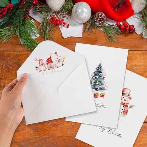 24 Pack Christmas Cards Bulk with Envelopes & Stickers, Watercolor Merry Christmas Card Blank Holiday New Years Cards 4"x 6", 6 Assorted Designs