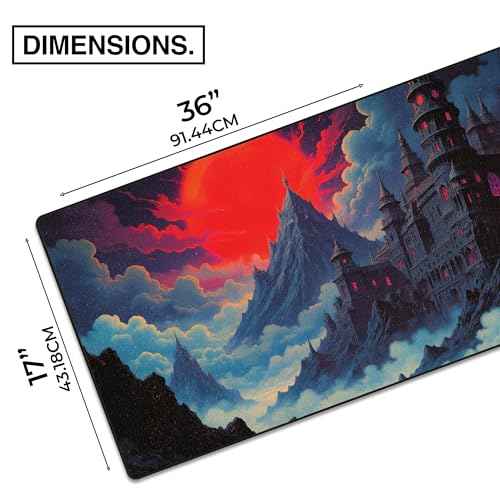 MPCO. Dark Fantasy Large Gaming Desk Pad - 36" x 17" Aeroglyde Fabric The Red Luna Desk Mats - Non-slip, Washable, Smooth Glide for Precision Gaming & Work