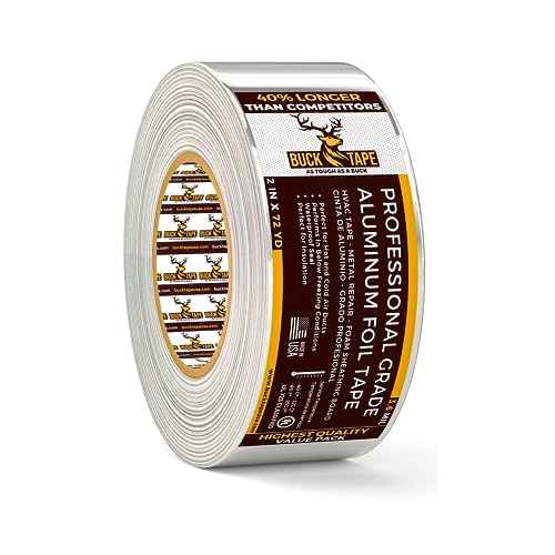 Buck Aluminum Foil Tape ? 2 Inch x 216ft (72 yd), 3.6 Mil ? HVAC Tape for Ductwork, AC, Dryer Vents & Insulation ? Silver Foil Tape for Metal Repair, Exhaust Sealing & Air Conditioning (1 Pack)