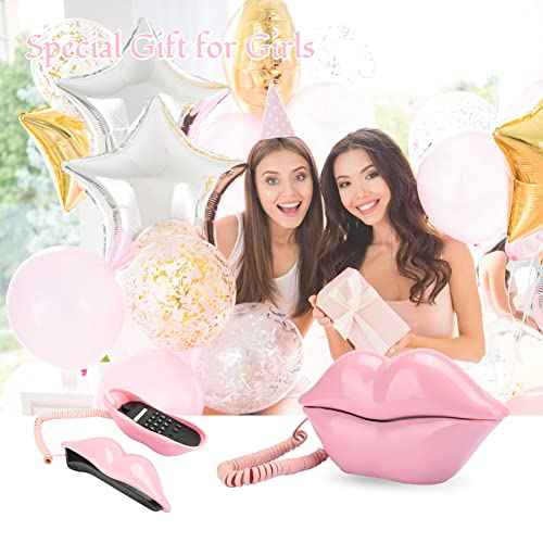 Lip Phone Landline, Plastic Phone Lip Shaped Telephone, Cute Wired Phone for Home Decor, Office, Novelty Gift for Girls
