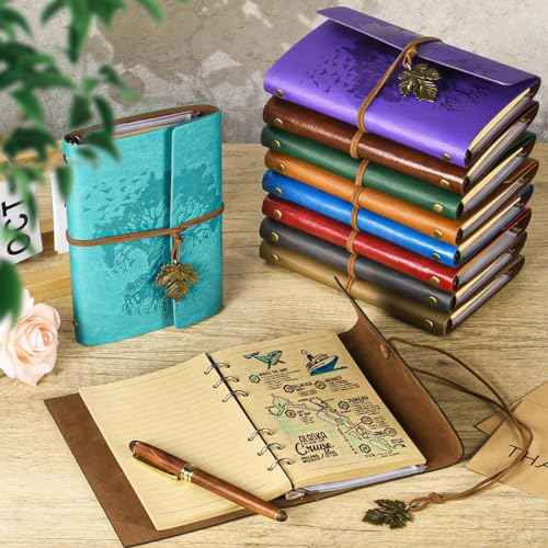 10 Pack PU Leather Journal Notebook, Refillable Journal Bulk, Vintage Travel Journals for Writing, Gift Diary Journal for Women, Men, Girls, 100GSM Lined Paper, Each 160 Pages & 2 Pockets (A6, 5"x7" )