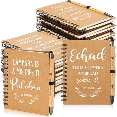 72 Pcs Christian Gifts Bulk Spanish Religious Spiral Prayer Journal Notebooks Bible Verse Bamboo Pens Inspirational Religious Gift Sets Women Men Church Party Favors