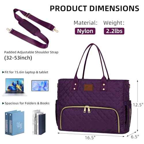 KKXIU Lunch Tote Bag for Teacher & Nurse, 15.6 Inch Laptop Tote with Insulated Lunch Box Pocket for Women