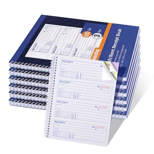 Sunanday 6 Pack Spiral 3-Part Carbonless Receipt Books, 100 Sets/Book