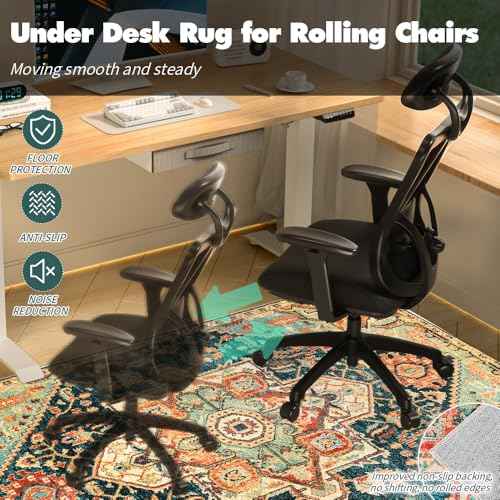 Office Chair Mat for Hard Floor, Duty Abrasion-Resistant Under Desk Rug for Rolling Chair on Hardwood & Carpeted Floors Protector, Anti Slip Bohemian Computer Floor Mat for Office Home