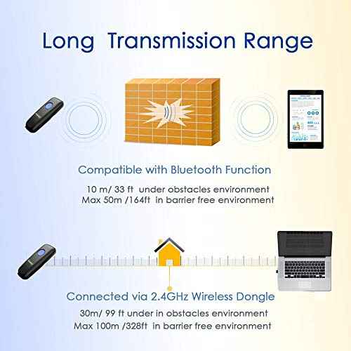 NADAMOO Wireless Barcode Scanner Compatible with Bluetooth Function, 2.4G Wireless & Wired 3-in-1 Bar Code Scanner Portable USB CCD Reader, Work with iPhone iPad Android Windows Mac OS-Dark Blue