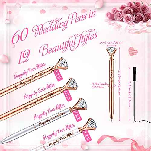 Yexiya 60 Pcs Bridal Shower Gifts for Guests Diamond Pens Rose Golden Crystal Ballpoint Bling Happily Ever After Pens for Wedding Bridal Shower Bridesmaid Women Girls Gift Office Favors
