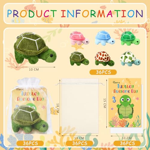 Shappy 36 Pcs Christmas Turtle Party Favors Bulk, You're Turtle Awesome Sea Animal Plush with Inspirational Thank You Card for Employee Appreciation, Staff, Coworker, Operation Christmas, Thanksgiving