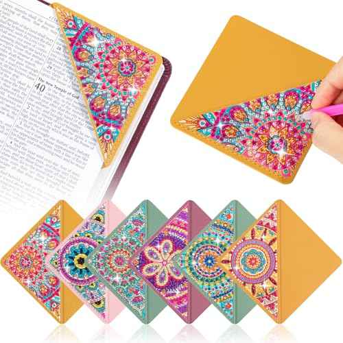 6 PCS Diamond Art Bookmarks, Diamond Painting Bookmarks for Book Lovers 5D DIY Bookmark Corner Bookmark Adults Crafts Diamond Art Kits for Adults Kids Home Office Beginner Adults Gift