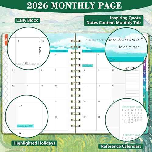 2026 Planner - 2026 Planner Weekly and Monthly, Jan. 2026 - Dec. 2026, 6.4" x 8.5" Calendar 2026 with Monthly Tabs, Premium Paper, Strong Twin-wire, Green