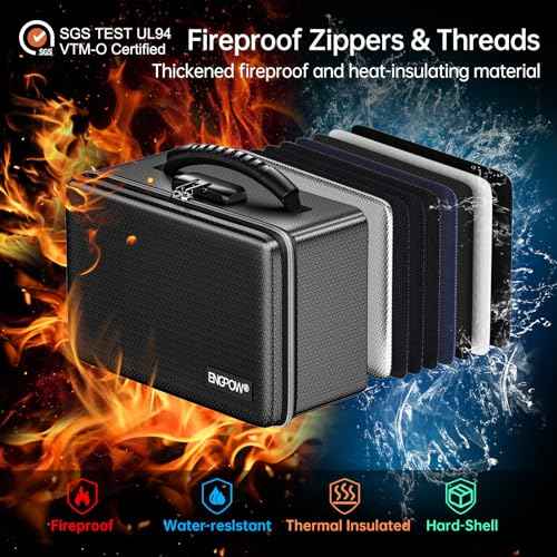 ENGPOW Fireproof Money Box, Small Hard Case Fireproof Box with Fireproof Zipper £¦ Lock, 6400¡ÆF Heat Insulated Fireproof Water Resistant Safe Box for Cash, A5 Document, Passport and More, Black