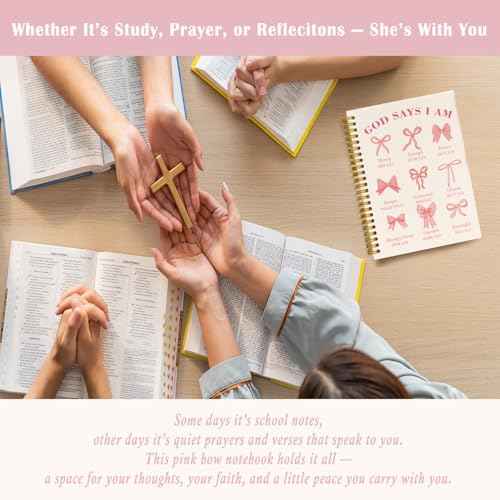 Bible Journal for Women, Christian Prayer Journal Pink Notebook Gifts for Teen Girls Kids, Bible Study Supplies, Coquette Preppy Bows Cute Church Faith Journaling Hardcover Spiral Notebook 5.5 X 8.3