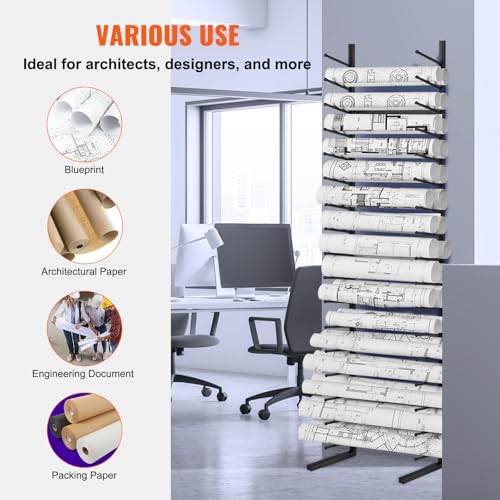 VEVOR Blueprint Storage Rack, Hanging Poster Display Rack 16-Tier, Vertical Blueprint Roll File Holder 2 Rolls/tire, Roll File Storage Rack for Blueprint Map Poster