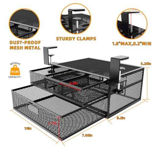 Under Desk Drawer Organizer No Drill Metal Under Desk Storage Drawer Container 2 Slide Out Cabinet Drawer Suitable for Home And Office (Medium)