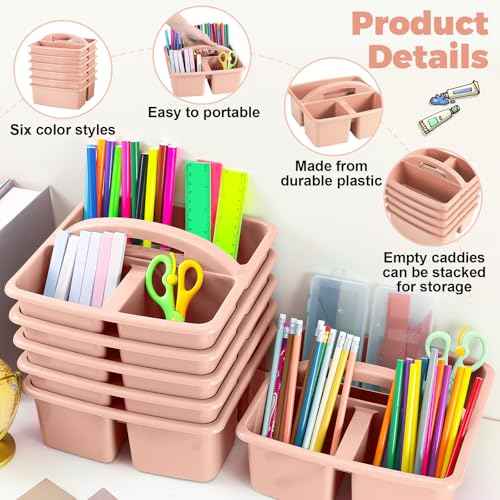 12 Pcs Classroom Caddy with 3 Compartment - Multipurpose Portable Plastic Storage Table Caddies with Handles for School Home Office Organizer(Flesh Pink)