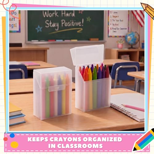 Clabby 2-Pack Clear Plastic Crayon Boxes for 24 Count Kids Art Supplies