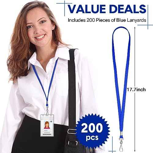 Geyoga 200 Pcs Blue Lanyards Bulk for ID Badges Neck Straps Office Card Lanyards Holders with Clip for Women Men Kids Work