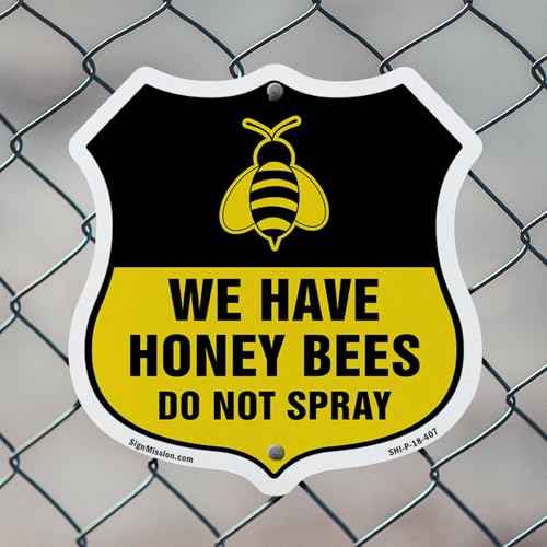 No Spray Shield Sign We Have Honey Bees Do Not Spray (5 Pack) 12 inch X 12 inch Shield-Shaped Rust-Free Aluminum Metal Signs Weather Resistant, UV Protected for Workplace Made in the USA