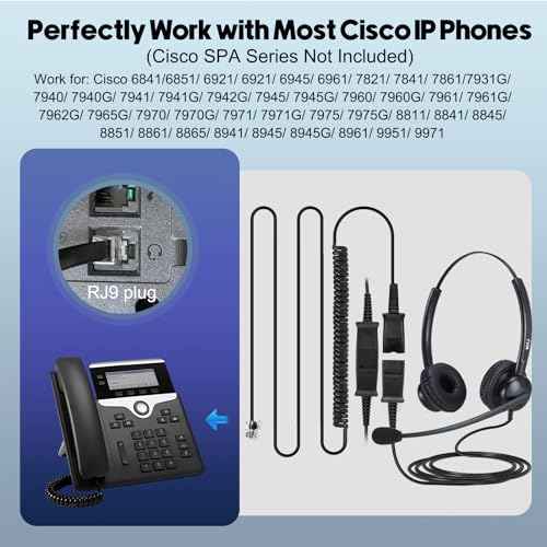 MKJ Noise Cancelling Cisco Headset with Microphone Dual Ear Wired Call Center Headphones for Office Phone Cisco CP-7821 7841 7861 8841 7942G 7931G 7940 7945G 7961 7962G 7965 7970G 7975G 8811 9951