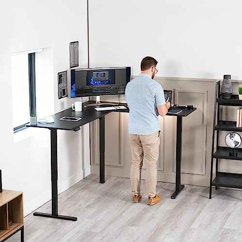VIVO Electric Corner 75 x 63 inch L-Shaped Standing Desk, Memory Height Adjustment, Black Top Black Frame, DESK-E3CTB-75