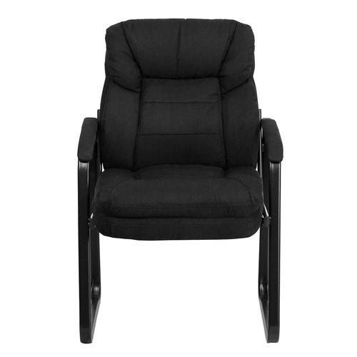 Flash Furniture Isla Black Microfiber Executive Side Reception Chair with Lumbar Support and Sled Base