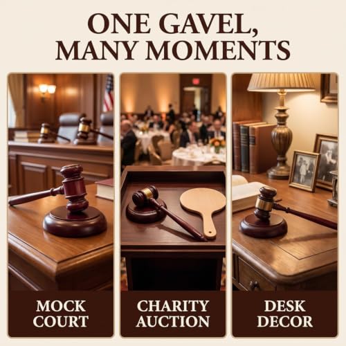 2 Pcs Wooden Judge Gavel Set for Courtroom, Auction & Decor