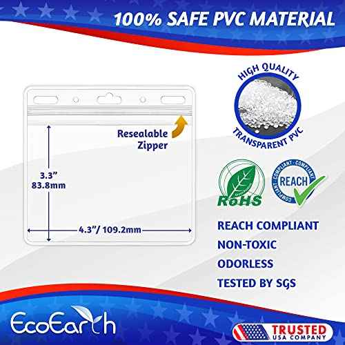EcoEarth - Horizontal Card Protector w/Soft Edge - Sealable 4x3 Inch, Clear, 250 Pack - Waterproof ID Badge Holder - Plastic Name Tag Holder Bulk