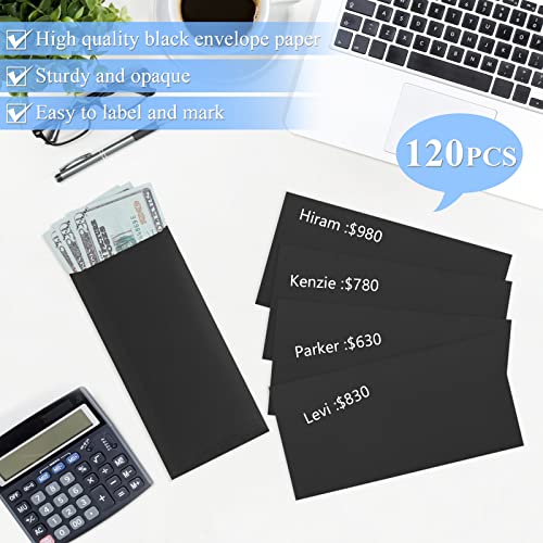 Joyberg 120 Black Envelope Set - 3.2x6.6 Inch Cash & Ticket Envelopes, 80GSM