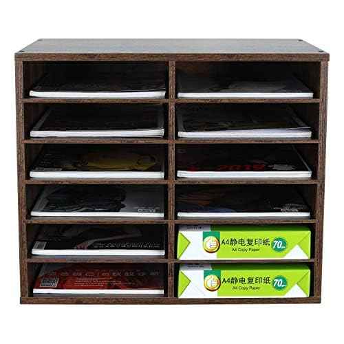 EasyPAG Mail Organizer Countertop, Wood Literature Organizer, Student Classroom Mailbox for School, Desktop Paper Sorter for Office Home, 12 Compartments, Archaize