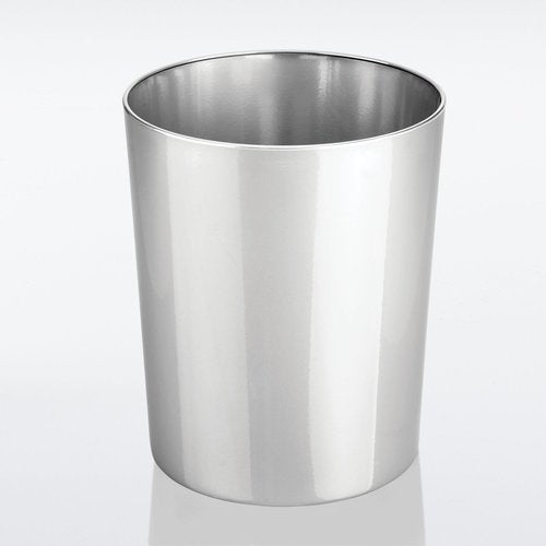 mDesign Round Metal Small 1.7 Gallon Recycle Trash Can Wastebasket, Garbage Container Bin for Bathrooms, Kitchen, Bedroom, Home Office - Durable Stainless Steel - Mirri Collection - 2 Pack - Chrome