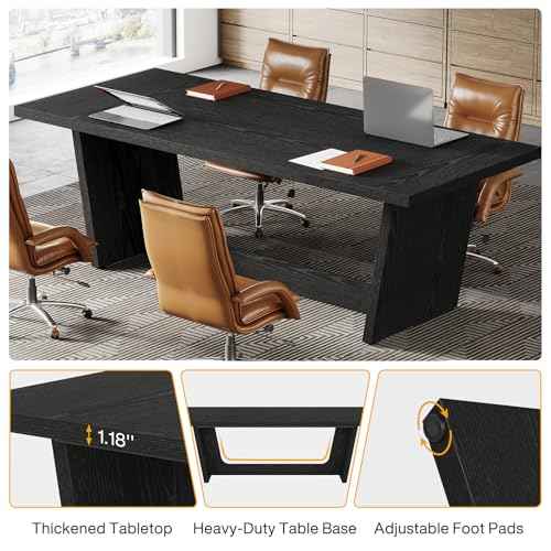 Tribesigns 6FT Conference Table, 71¡± Rectangular Executive Meeting Table for Office, Large Sturdy Business Desk with Solid Wooden Pedestal, Industrial Seminar Table, Black