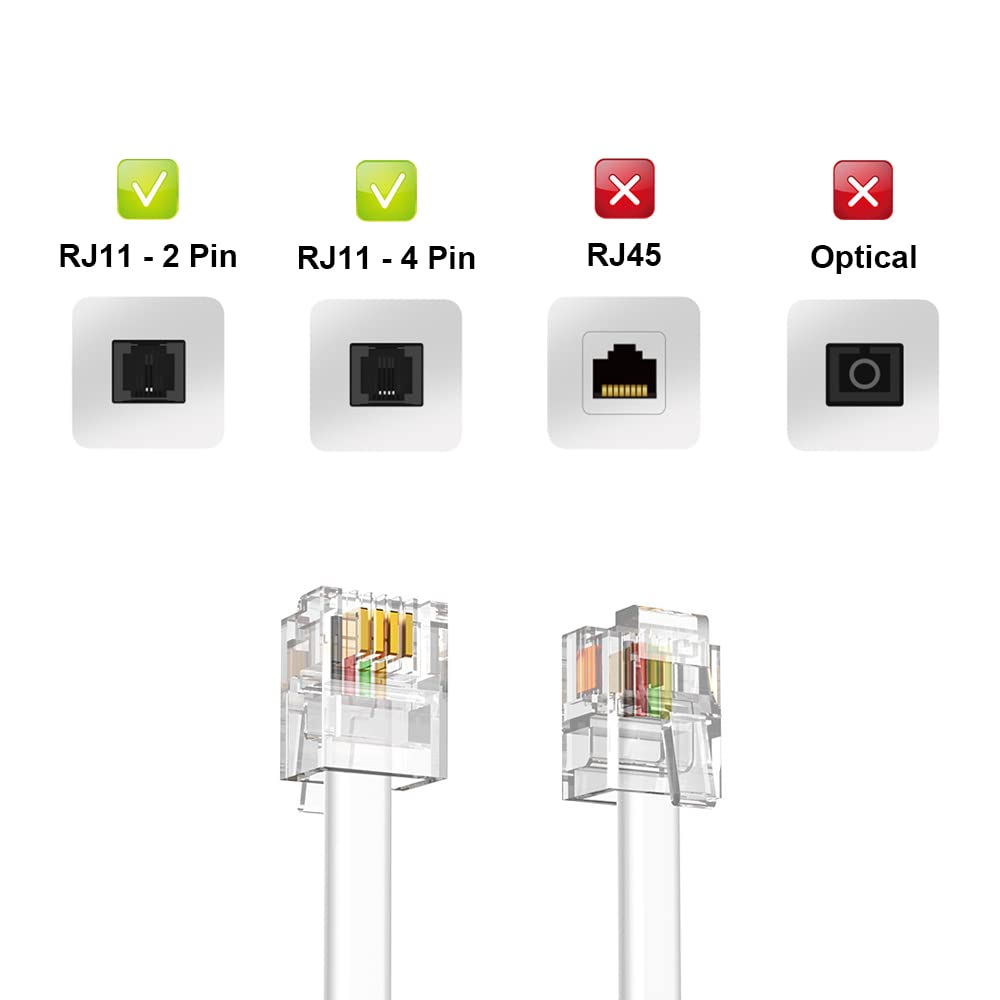 YOLISTIC 30 Feet Telephone Cable(RJ11 6P4C Plug) Include 1 in-Line Couplers(Double RJ11 6P4C Female) and 20 Cable Clips, White