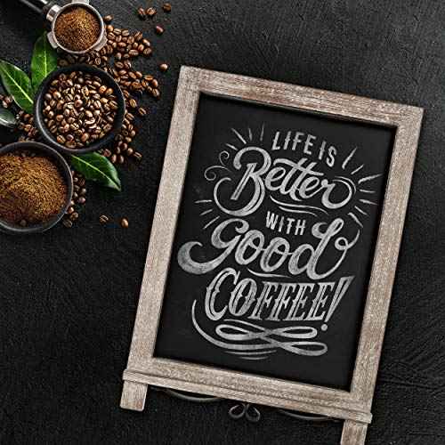 HBCY Creations Rustic Weathered Wooden Tabletop Chalkboard with Legs/Vintage Wedding Table Sign/Small Kitchen Countertop Memo Board/Antique Wooden Frame (12" x 17", 3- Weathered)
